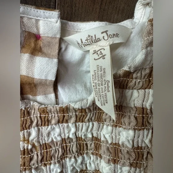 Matilda Jane Size 14 Gingham Smocked Top Cottagecore Lace Ruffle Blouse - Picture 4 of 8